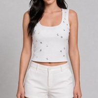 Débardeurs blancs unis à col carré sans manches en tricot respirant pour femmes, prix abordable, vente en gros, modèle court BD