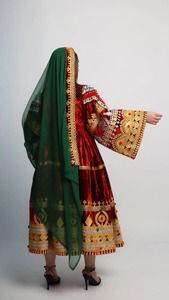 Ensemble de robe brodée à la main de style pakistanais, plusieurs couleurs, manches longues, dupatta vert, toutes saisons, tenue pour l'Aïd, matière en mousseline de soie - Product Image 4