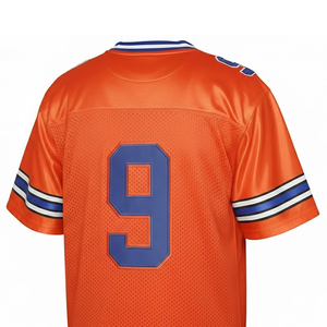 เสื้อฟุตบอลอเมริกันสีส้ม คอวี แขนสั้น เบอร์ 9 พิมพ์ลายแบบซับลิเมชั่น ผ้าตาข่ายระบายอากาศ สำหรับผู้ชาย - Product Image 5