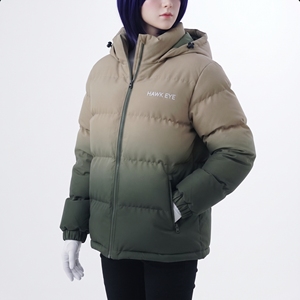 Veste matelassée à capuche pour femme Hawk Eye, manteau d'hiver bicolore, épais et chaud, fermeture éclair sur le devant, couleur unie, vêtement d'extérieur - Product Image 3
