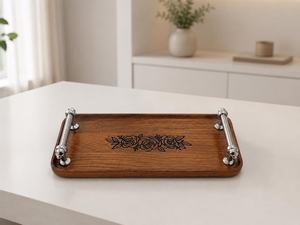 Plateau en bois fait main avec poignée en métal, plateau décoratif pour la chambre à coucher, la table de chevet, l'entrée et le bureau - Product Image 1