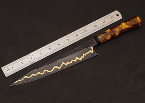 Handmade Damasucs Steel Etched Blade Camping <b>Knife</b> Utility <b>Knife</b> with Serrated Edge Quick-Change Blade and Sheath - Product Image 6