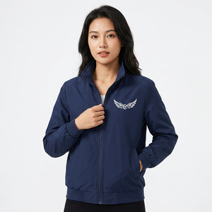 Men's Navy Blue Fleece <b>Jacket</b> Zipper Stand Collar Casual Windproof Autumn Wear Regular Fit Solid Color - Product Image 5