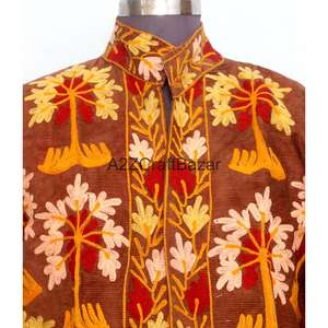 Veste matelassée à col mandarin avec broderie florale, boutons, doublure rayée en coton, faite à la main, pour l'hiver et l'automne, séchage rapide - Product Image 3