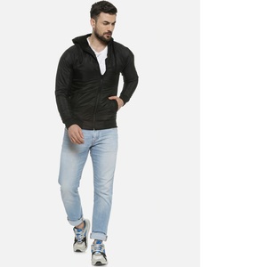 Blouson bomber à capuche en PU noir pour homme, fermeture éclair sur le devant, couleur unie, coupe-vent, vêtement d'automne, coupe classique - Product Image 2