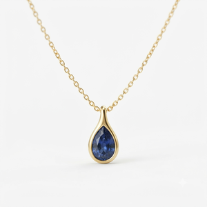 Collier pendentif en quartz bleu, chaîne en argent plaqué or, serti clos, pierre précieuse de laboratoire taille poire, bijoux pour mariage et fête - Product Image 1
