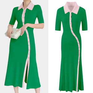 Personalizado Oem Odm Fabricante Mujeres Clásico Polo Cuello De Punto Suéter Vestido De Hermandad De Punto Vestido - Product Image 1