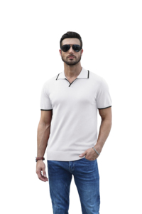 T-shirt en jersey de coton respirant pour homme, blanc, à manches courtes, tricoté, couleur unie, coupe classique, avec logo frontal, 220g - Product Image 2