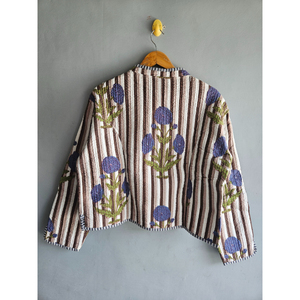 Veste de nuit matelassée pour femme, pyjama rayé floral, vêtement de nuit réversible en coton pour l'automne et l'hiver, cadeau pour elle - Product Image 6