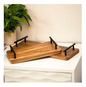 Ensemble de 4 plateaux de service en bois d'acacia, écologiques, durables, de qualité commerciale, finition polie, compatibles lave-vaisselle, pour hôtel - Product Image 4