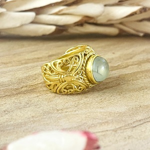 Unique Design Boho Butterfly Tribal Brass Prehnite <b>Ring</b> Women 18k Gold Plated Vintage <b>Statement</b> Wholesale/OEM/ODM Bohemian - Product Image 1