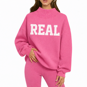 Ladies Mockneck Pullover Sweatshirt Loose Fit Cozy Winter Wear Soft Fabric <b>Mock</b> <b>Neck</b> <b>Top</b> OEM ODM Custom Available - Product Image 1