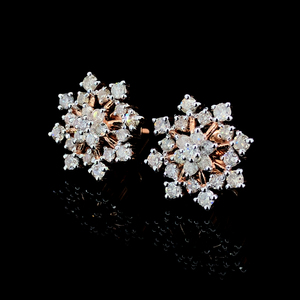 <b>Cluster</b> Stud Earrings Cushion Cut Rhinestone Floral Jewelry for Women Gift Rose Gold Plated Diamond Earrings - Product Image 3