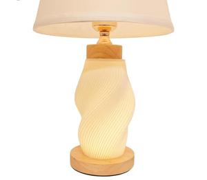 Modern Glass <b>Table</b> <b>Lamp</b> With Wood <b>Base</b> And White Drum Shade Warm White - Product Image 2
