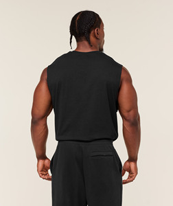 Men's <b>Black</b> Sleeveless <b>Tank</b> <b>Top</b> O-Neck Solid Knitted Casual Wear - Product Image 2