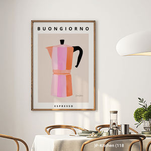 ภาพพิมพ์บนผ้าใบลายครัวสไตล์โมเดิร์นเรโทร ตกแต่งร้านกาแฟโทนสีชมพูและสีส้ม พร้อมเครื่องชงกาแฟแบบโมก้าพอท - Product Image 2