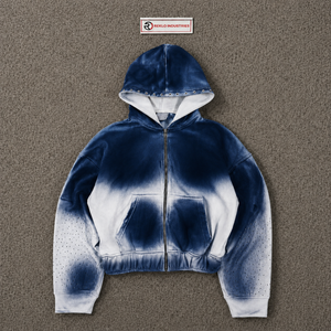Sudadera con capucha y cremallera completa, estilo vintage, unisex, premium, con degradado azul marino y blanco, estilo urbano oversize. - Product Image 5