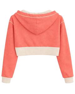 Sudadera con capucha corta para mujer, color rosa coral, con cremallera, de algodón y forro polar, estilo color block, informal, para uso diario. - Product Image 2