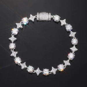 Bracelet en argent sterling certifié Moissanite Star Link, chaîne de poignet de luxe sertie de pierres, bijoux fins brillants unisexes, style cadeau - Product Image 3