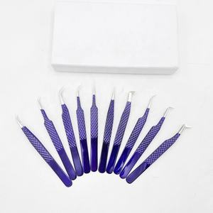 Pinzas para extensión de pestañas de acero inoxidable con recubrimiento en polvo púrpura Punta puntiaguda de volumen sostenible Todo tipo de cuidado personal NOMEX - Product Image 1