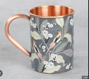 Taza de cobre con diseño floral, base verde, flores rosas y azules, asa pintada a mano, para uso doméstico, ecológica. - Product Image 6