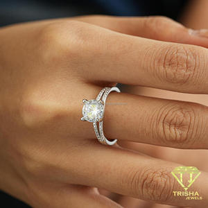 Dazzling Round Cut Lab Grown Diamond <b>Ring</b> Silver Tone <b>Split</b> Shank Setting Luxury Bridal Jewelry For Women - Product Image 3