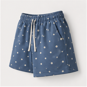 Shorts de détente surdimensionnés pour femmes, en denim bleu foncé à pois, avec cordon de serrage - Product Image 3