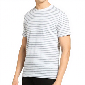 T-shirt à manches courtes rayé pour homme, coupe classique, 100% coton, col rond, haut tricoté décontracté - Product Image 5