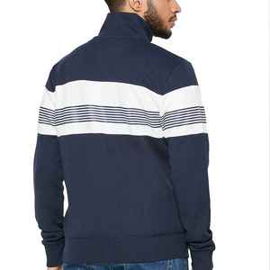 Sweat-shirt à fermeture éclair bleu marine pour homme, design rayé, coupe classique, tricoté, manches longues, col montant, style automne - Product Image 2