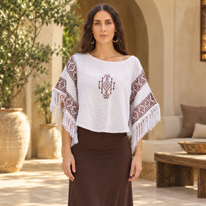 Boho Embroidered <b>Fringe</b> Sleeve <b>Top</b> Women Wide Neck Ethnic Pattern Tassel Hem Casual Summer Beach Resort Wear | Tribal Style <b>top</b> - Product Image 2