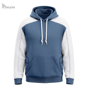 Sudadera con Capucha Personalizada de Felpa Gruesa Unisex, Color Azul Pizarra, Mangas Blancas, Bolsillo Tipo Canguro, Totalmente Personalizable - Product Image 1