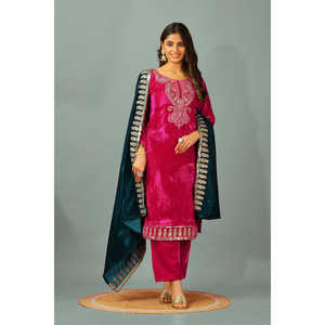 Ensemble de costumes de soirée pour femmes de créateur avec dupatta et bas entièrement cousu - Product Image 1