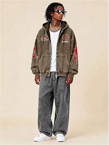 Sweat-shirt à capuche zippé pour homme, style grunge vintage, léger, hip-hop, avec motifs graphiques, de qualité supérieure, importé. - Product Image 2