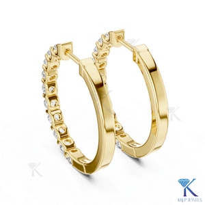 Boucles d'oreilles créoles éternité complète personnalisées en or massif 14K 18K avec diamants CVD HPHT cultivés en laboratoire, pour femme, mariage - Product Image 4