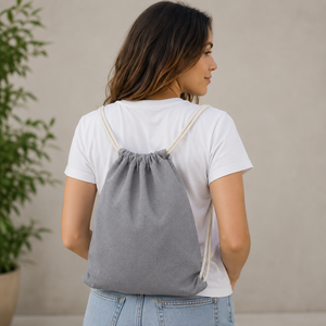 225 GSM Recycled Cotton <b>Drawstring</b> <b>Backpack</b> 36x40 cm Gym Sports Sack Custom Logo Promotional Wholesale OEM Manufacturer Exporter - Product Image 6
