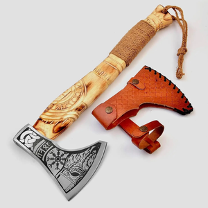Hache Tomahawk Industrielle Faite à la Main avec Manche en Bois, Lame en Acier à Haute Teneur en Carbone, Fourreau en Cuir pour Survie en Extérieur, Camping et Bûcheronnage - Product Image 1