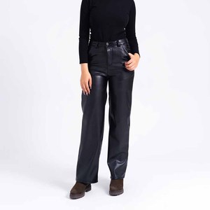 Pantalon en similicuir PU taille haute pour femme, coupe ample, jambe large, longueur intégrale, couleur unie, avec poches, fermeture éclair, style automne - Product Image 2