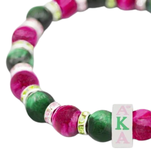   Bracelet en perles de pierre avec breloque en acier inoxydable, perles naturelles roses et vertes, bracelet extensible, bijou de sororité, cadeau - Product Image 5