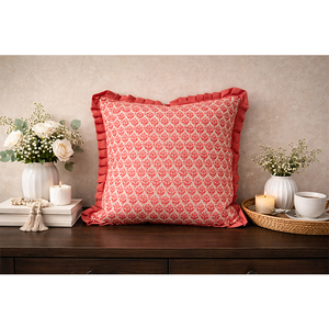 Luxury Embroidered 100% Linen <b>Cushion</b> <b>Cover</b> | Printed Ruffle Edge Decorative Pillow <b>Cover</b> - Product Image 3