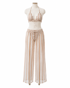Striped Halter <b>Bikini</b> <b>Set</b> Sheer Beach Pants Swimwear <b>Triangle</b> Two Piece Swim Outfit - Product Image 4