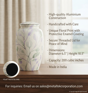 Elegant Aluminium Cremation Urn Delicate Floral Art Durable Handcrafted Memorial <b>Ashes</b> Custom Design Funeral Decorative Urns Jar - Product Image 3