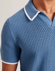 Polo de punto con ribete para hombre, camiseta de algodón de manga corta con textura y ribete en contraste - Product Image 2