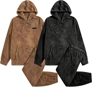 Ensemble sweat à capuche oversize et pantalon de jogging en polaire sherpa pour homme, style décontracté unisexe, vêtements d'hiver, design tricoté Teddy ample, vente en gros - Product Image 2