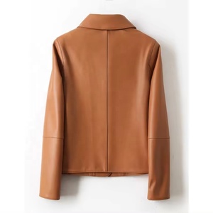 Hiver Nouveau Design Cuir Véritable Manches Longues Style Court Orange Veste en Cuir Femme Mode Rembourrage de Luxe Veste Femme - Product Image 2