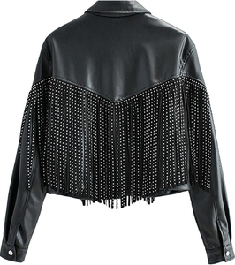 High Quality Women's Fringe Leather Jacket Knitted Front Logo Breathable & Quick Dry Street Wear Women's Fringe Leather Jacket - Product Image 4