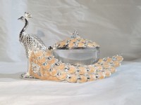 Zilveren Peacock Mukhavas doosje, handgemaakt mondverfrisserschaaltje met lepel, elegant huwelijkscadeau, geschikt voor gedroogd fruit.