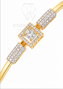 Elegant diamond <b>bangle</b> with princess cut center stone halo of lab grown diamonds timeless luxury design for bridal fine jewelry - Product Image 5