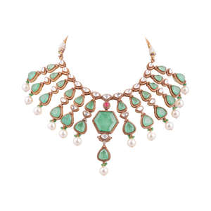 Ensemble collier et boucles d'oreilles Gajaah en argent sterling 925 avec émeraudes, bijoux en argent pur pour mariages, fêtes et occasions spéciales pour femmes - Product Image 1