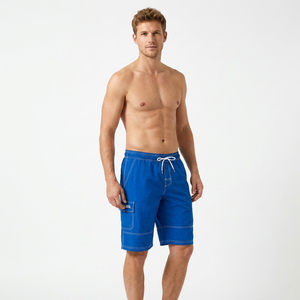 Pantalones Cortos de Playa Azules para Hombre, Color Sólido, Cintura con Cordón, Secado Rápido, Bolsillos Tipo Cargo, Pantalones Cortos Casuales Tipo Bermuda, Tejido de Poliéster - Product Image 6