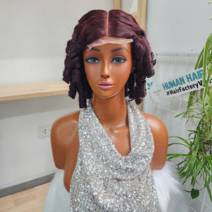 วิกผมแท้สีเบอร์กันดีแบบลอนเด้งดึ๋ง  แบบดับเบิ้ลดรอว์น  พร้อมเชือกผูกผมด้านหน้าแบบซูเปอร์ดับเบิ้ลดรอว์น  วิกผมเวียดนามแบบมีเชือกผูก - Product Image 3